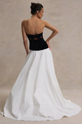 Black & Cream Sweetheart Corset Split Maxi Dress